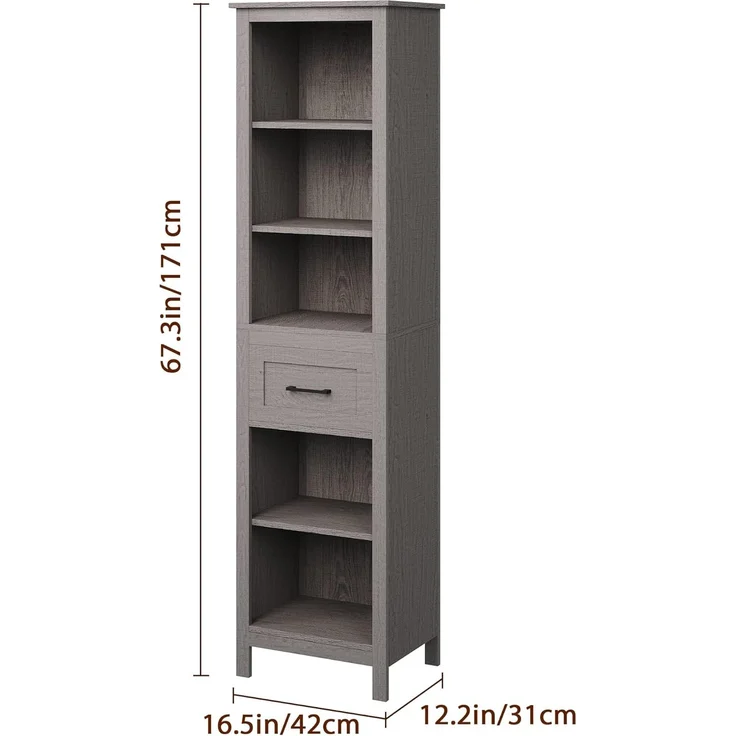 Homfa Hochschrank Badezimmerschrank, Badschrank schmal, 180cm hoch, weiß – Bild 3