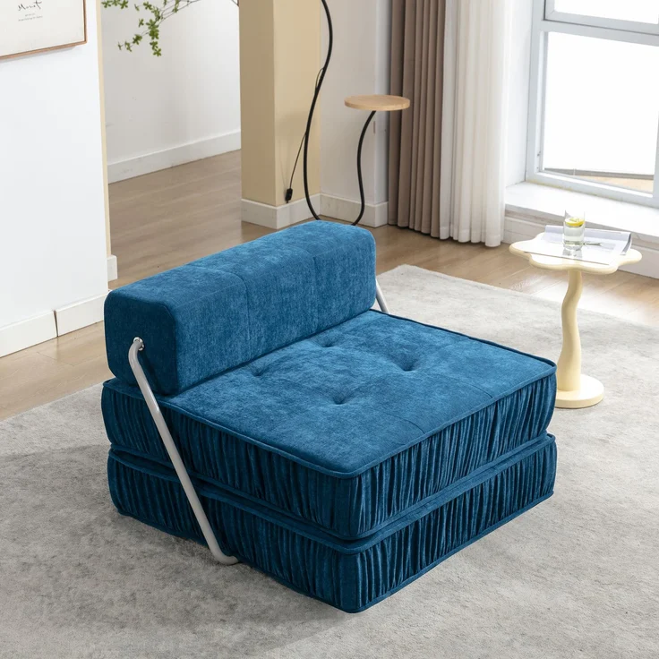 ZUBALIYA SchlafSofa mit Chenille - Bezug, modular aufgebaut, mit Schaumstoffpolsterung, mit rutschfester Basis, Blau – Bild 1