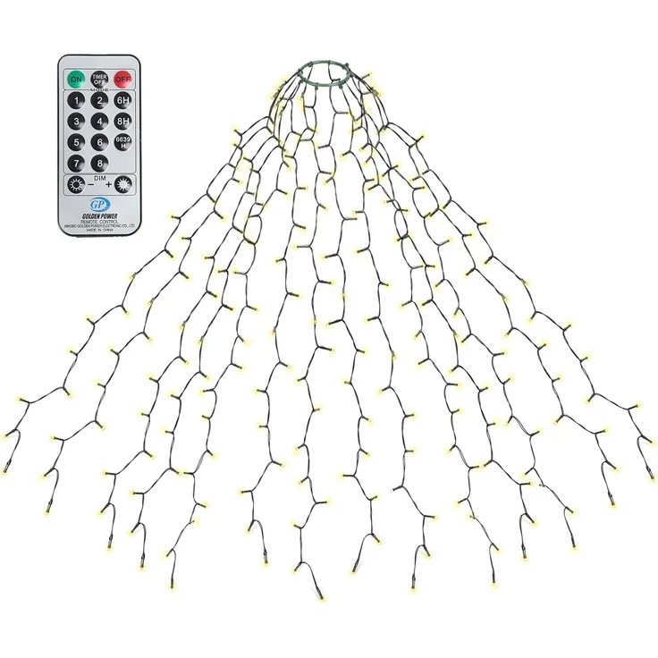 SALCAR 3m Christbaumbeleuchtung mit Ring und 14 Girlanden, 490er LED Überwurf Lichterkette mit Fernbedienung, Wasserdicht Lichterkette Weihnachtsbaum für 210cm bis 350cm Tannenbaum, Warmweiß