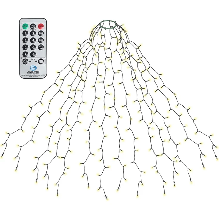 SALCAR 3m Christbaumbeleuchtung mit Ring und 14 Girlanden, 490er LED Überwurf Lichterkette mit Fernbedienung, Wasserdicht Lichterkette Weihnachtsbaum für 210cm bis 350cm Tannenbaum, Warmweiß – Bild 1