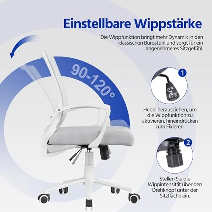 Yaheetech Bürostuhl Ergonomisch, Schreibtischstuhl mit Netzbespannung, Arbeitsstuhl mit Armlehnen, Chefsessel aus Mesh, höhenverstellbarer Computerstuhl 136 kg, atmungsaktiv, Wippfunktion Hellgrau – Bild 7