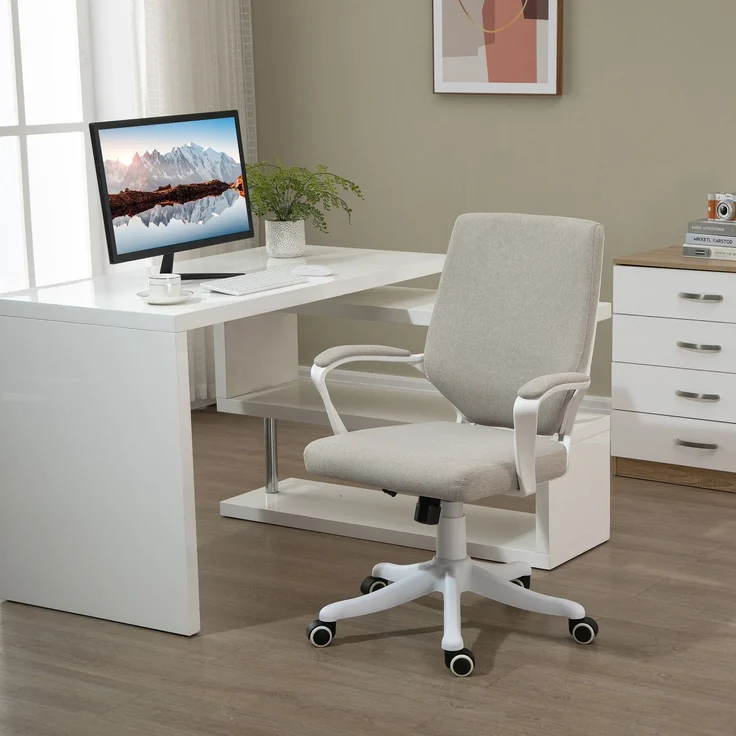 MELAYR, Drehbarer Schreibtischstuhl, neigbarer Bürostuhl mit Armlehnen und verstellbarer Höhe, 62 x 69 x 100 cm, Beige – Bild 3