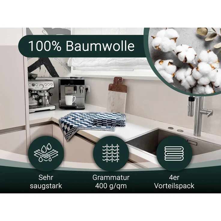 ZOLLNER Geschirrtuch, (Set, 4-tlg), 50 x 50 cm, 100% Baumwolle, vom Hotelwäschespezialisten – Bild 2