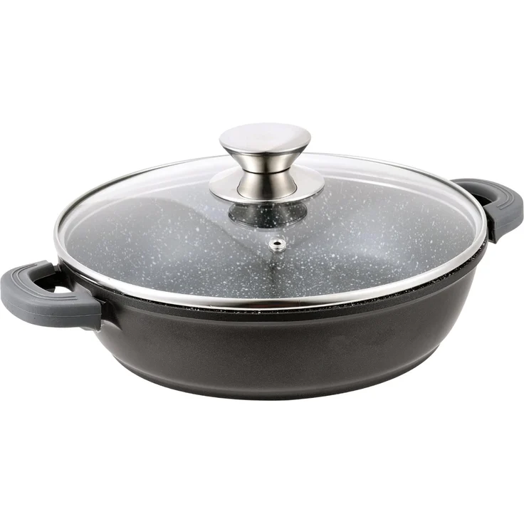 Cheffinger Schmorpfanne mit Glasdeckel, Aluguss schwarz, Ø 28 cm – Bild 1