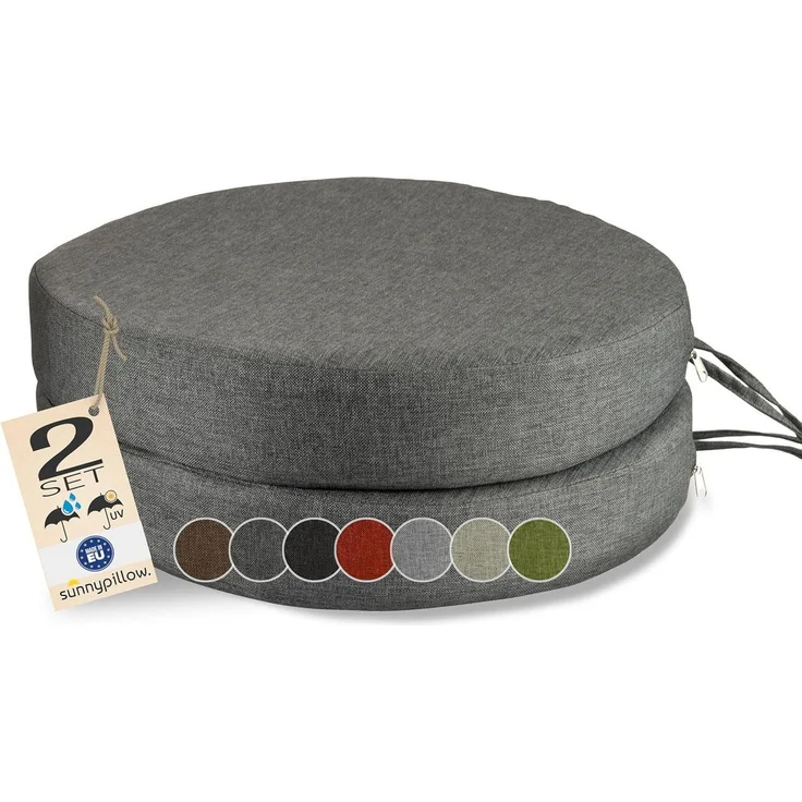 sunnypillow Stuhlkissen 2er Set Stuhlkissen Rund Ø 40 cm mit Bändern "HAVANA" – Bild 5