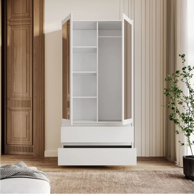 Lookway Kleiderschrank HANA SS-90 mit 2 Türen und großem Spiegel – Bild 2