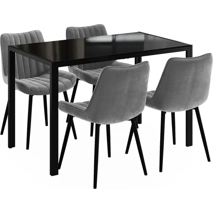 Esstisch Set Grand Schwarz 120 x 70 cm mit 4 Stühlen (Grau) Vicco – Bild 1