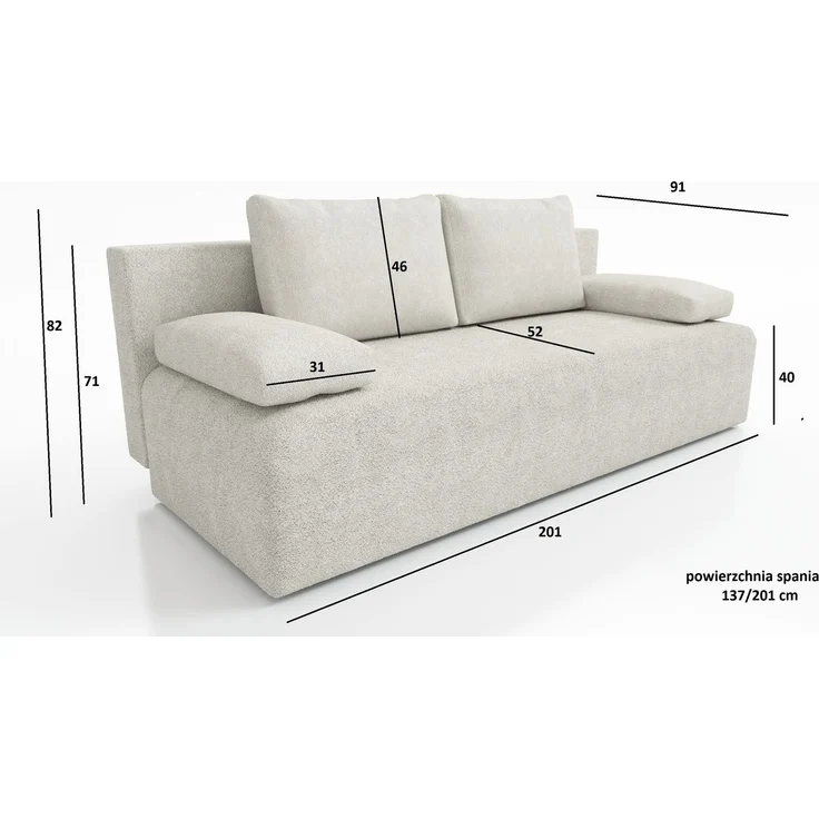 Wohnero 24 Zaya Premium Schlafsofa 201x91 cm mit Bettkasten & DL-Automatik – 201x137 cm Liegefläche, 3-Sitzer Sofa mit Schlaffunktion - Hellgrau – Bild 8