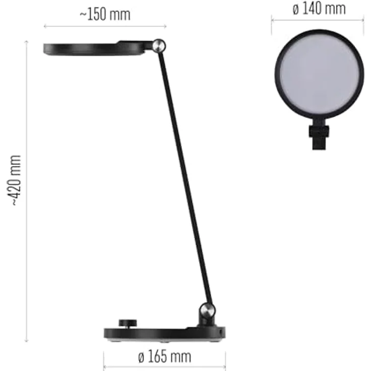 EMOS LED-Schreibtischlampe CHARLES, 80 LEDs, 7,6W, 550lm, klappbar, neigbar, einstellbare Farbtemperatur, schrittweises Dimmen, schwarz – Bild 3