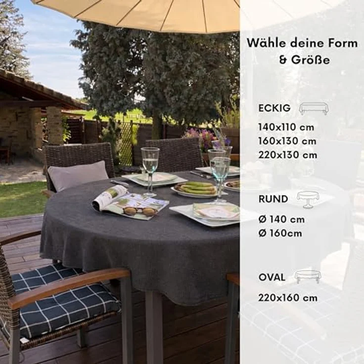 Brandsseller Gartentischdecke 160x220 cm Tischdecke mit Paspel Outdoor Tischtuch oval Weichschaum für Garten, Terrasse, Balkon wetterfest rutschfest - Grau – Bild 5
