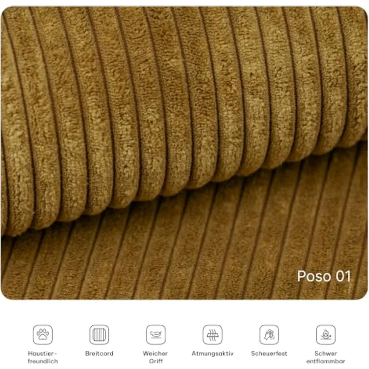 Masseno Ecksofa NOTIA, modulares Boneless Sofa mit Schlaffunktion, Farbe POSO 01, 3 Sitzflächen, Kordstoffbezug – Bild 6