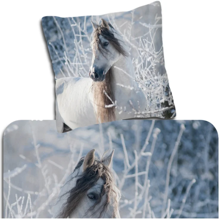 ESPiCO Bettwäsche Trendy Bedding Schneepferd Grau Flanell 135 x 200 + 80 x 80 cm – Bild 2