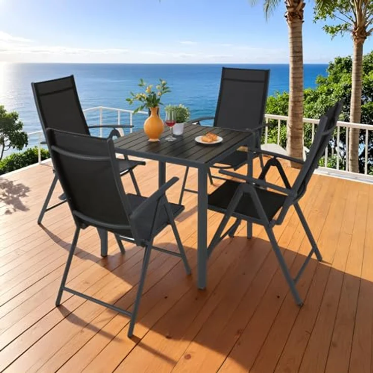 Clevich Gartentisch Wetterfeste, 75x75 cm, Outdoor-Esstisch, WPC Balkontisch, Aluminiumrahmen, Wetterfeste Gartenmöbel, Quadratischer Terrassentisch, Schwarz – Bild 10