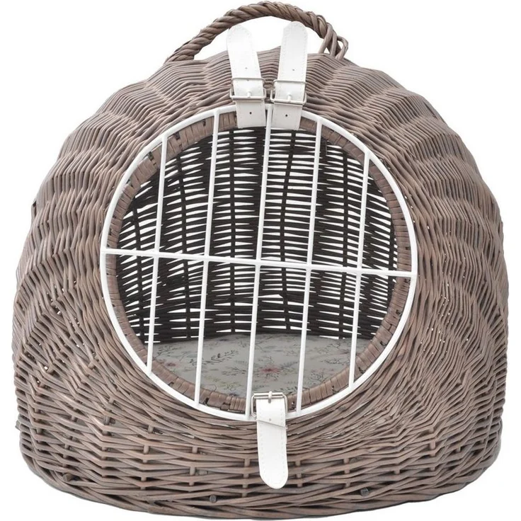 Aumüller Tierreisekorb Katzenhöhle/Transportkorb aus Vollweide, Vintage Grau/Braun inkl. L... – Bild 1