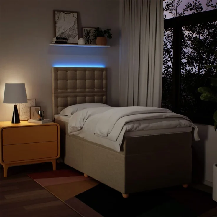 vidaXL Boxspringbett mit Matratze Creme 100x200 cm Stoff 3293510 – Bild 4