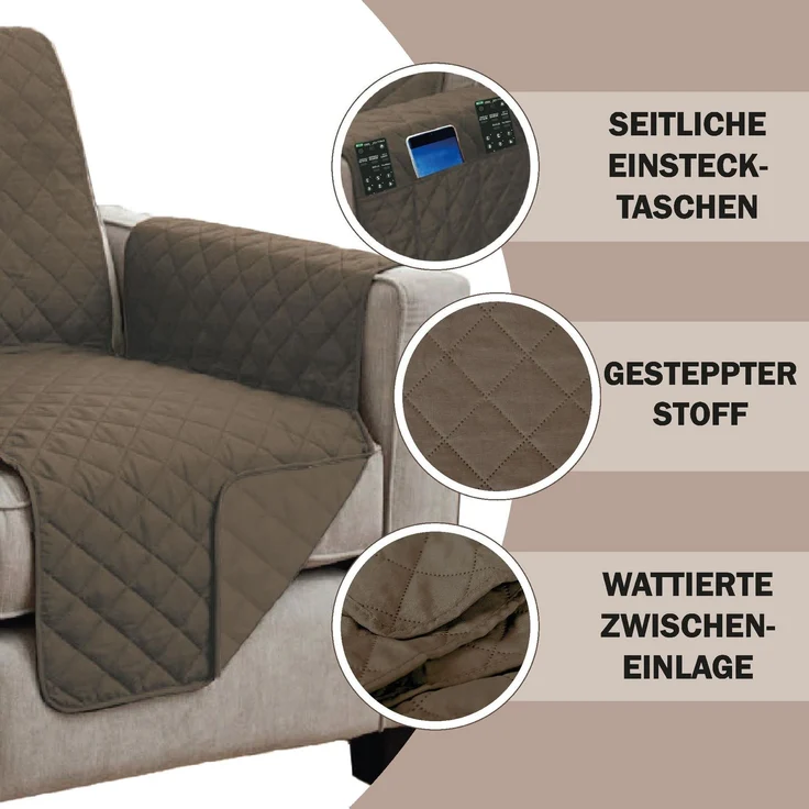 Sesselschoner gesteppt - 190x165cm Braun – Bild 4