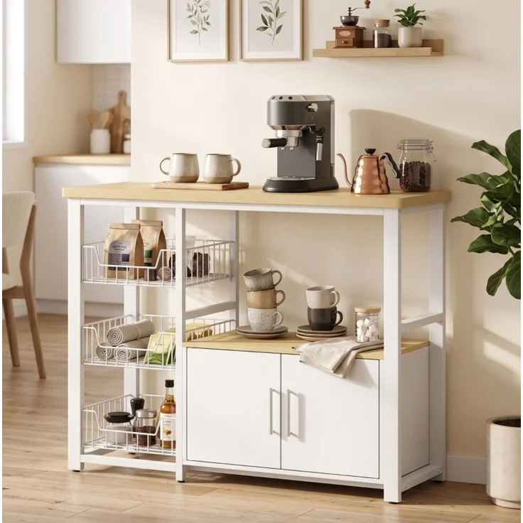 Küchenregal 100x35x80 cm in Eiche mit 3 Körben, Geräteablage und Unterschrank – Bild 2