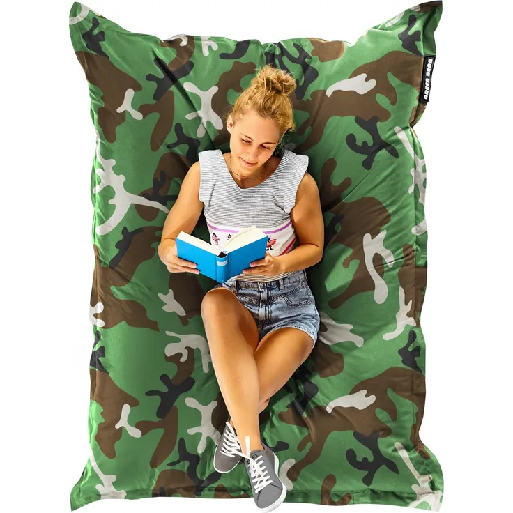 Green Bean® Sitzsack XXL 140x180cm 380 Liter Kinder & Erwachsene Bean Bag EPS Perlen Füllung Outdoor Riesensitzsack - waschbares und wetterfestes Lounge Sitzkissen - Camouflage Grün