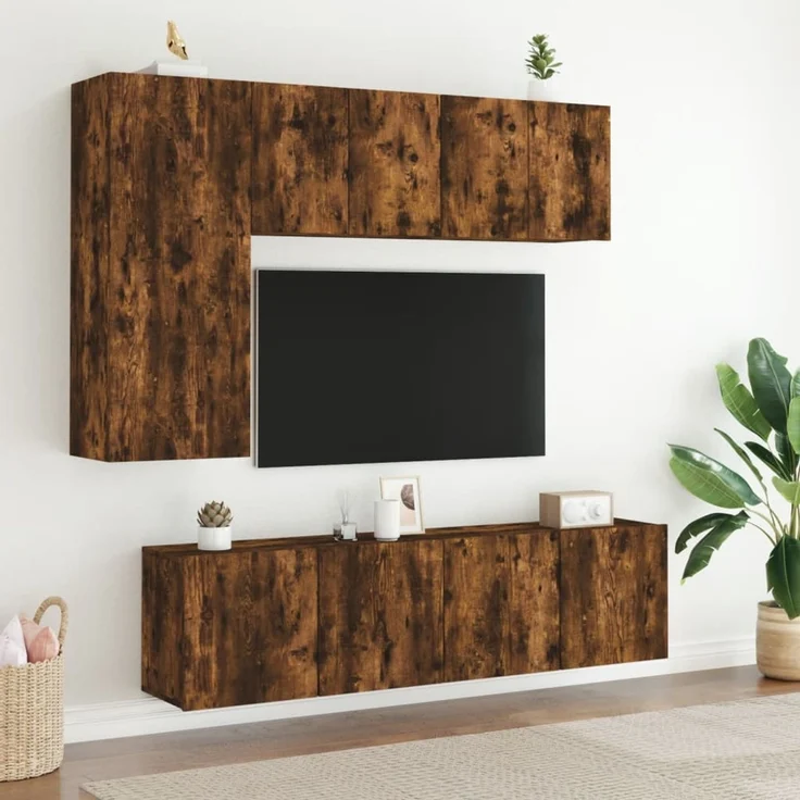 2 pcs TV-Wandschrank, TV Hängeboard Hängeschrank Räuchereiche 60x30x41 cm – Bild 3