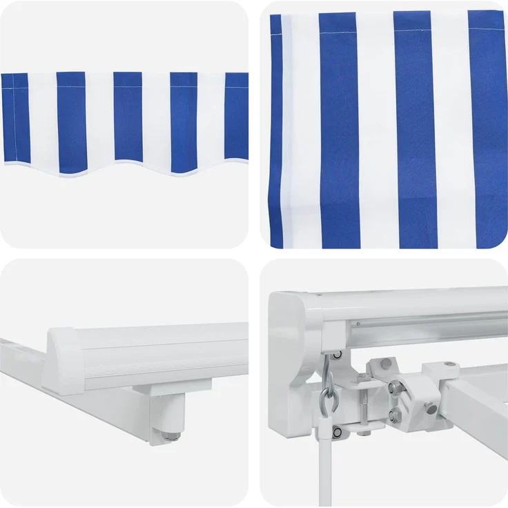 vidaXL Manueller Markisenrahmen mit LEDs Blau und Weiß 4 × 3,5 m 3420629 – Bild 6