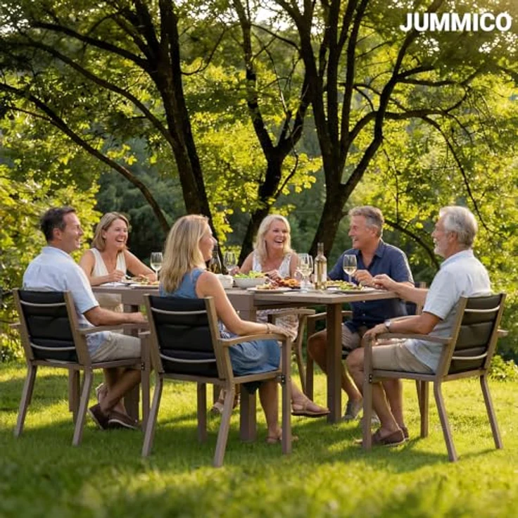 JUMMICO Gartenmöbel 6 Personen Set stapelbar mit Textilpolster & einfach Montiert, Aluminium, Hellgrau – Bild 8
