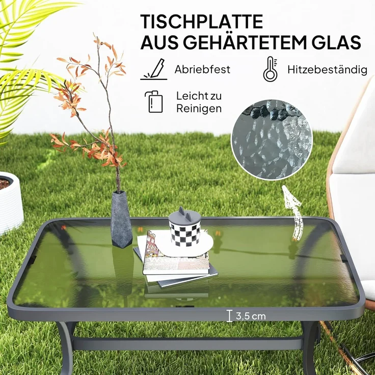 Outsunny Beistelltisch Hartglas, mit Wellendesign, Abgerundete Ecke (Kaffeetisch, 1-St, Rechteckiger Couchtisch), Gartenmöbel für Wohnzimmer, Garten, Terrasse, Balkon – Bild 4