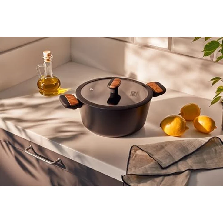 RESTO Kitchenware Kochtopf Mon, Bratentopf antihaftbeschichtet und spülmaschinenfest, Aluminium (2-tlg), mit Glasdeckel und stoßdämpfendem Silikonrand, im Geschenkkarton – Bild 5