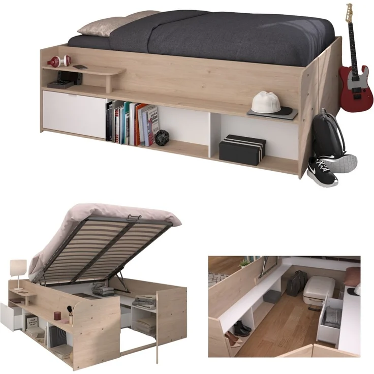 Parisot Stauraumbett Travel in Eiche und weiß 140 x 200 cm – Bild 1
