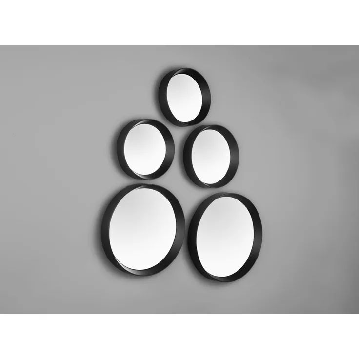 MIRRORS AND MORE 'Vivien' 5er Set Dekospiegel Plastik, schwarz, Ø25cm, Ø23cm, Ø18cm, Ø15cm 2x