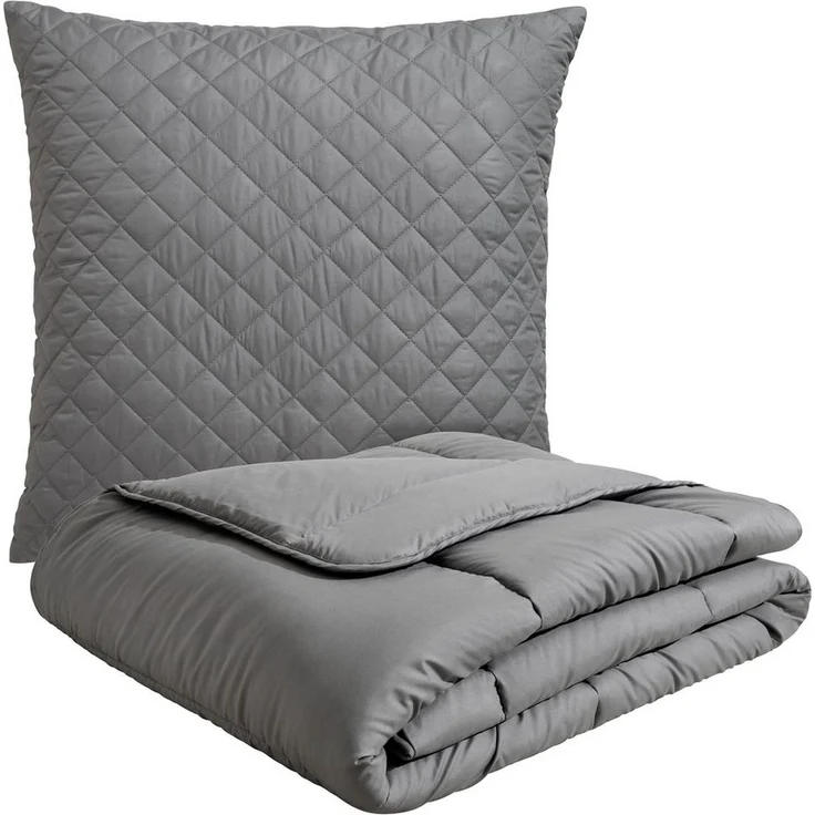 OTTO home Microfaserbettdecke + Microfaserkissen Clarra Spar Set, Decke + Kissen 135x200, 155x200 cm & weitere Größen, Set mit Kissen 40x80 cm, 80x80 cm, Sommer, Herbst, Winter in grau – Bild 1