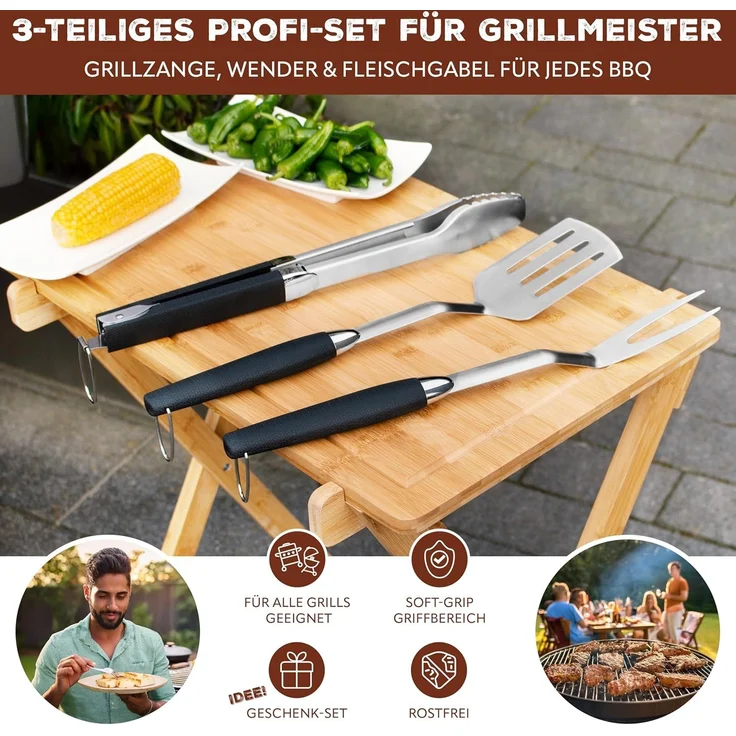 Bremermann Grillbesteck-Set, 3-teilig, Edelstahl silber / schwarz – Bild 2