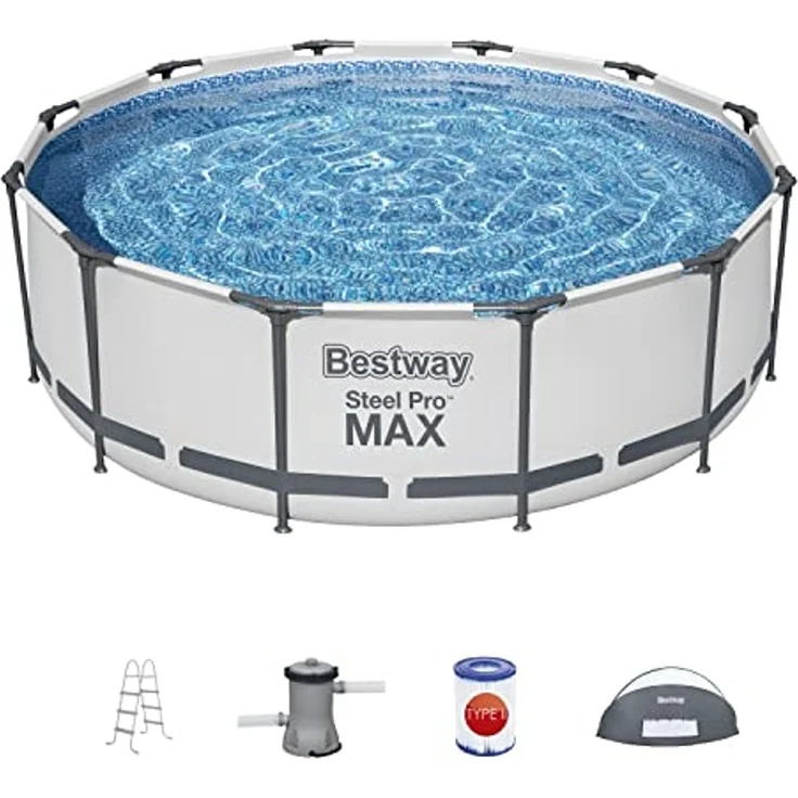Steel Pro MAX™ Frame Pool Set mit Filterpumpe + Verdeck Ø 366x100 cm, lichtgrau, rund – Bild 4