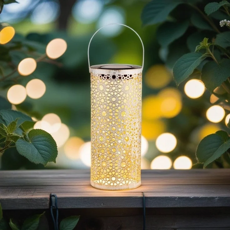 Marrakesch Orient & Mediterran Interior LED Solarleuchte 2er Set Orientalische Solarlaterne Noum edel aus Metall in Weiß 30 cm, LED fest integriert, Handarbeit – Bild 4
