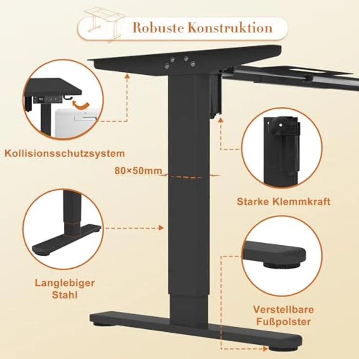 JUMMICO Elektrisch Höhenverstellbarer Schreibtisch 200x100 cm mit Ladestation, Höhenverstellbarer Computertisch mit Kabelmanagement, Ergonomischer Sitz-Steh-Schreibtisch Höhenverstellbarer Tisch – Bild 5
