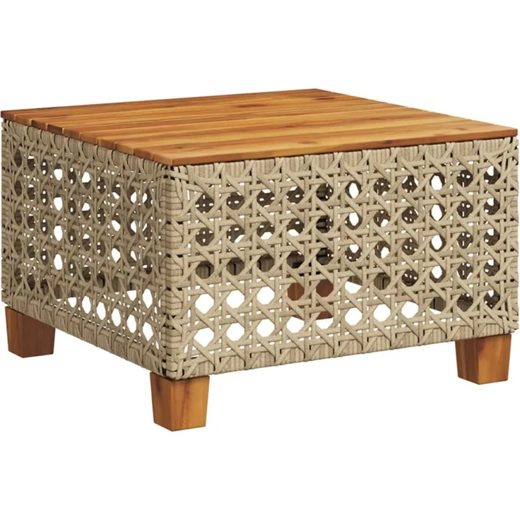 vidaXL Gartentisch Beige 55x55x36 cm Poly Rattan Akazienholz 365931 – Bild 6
