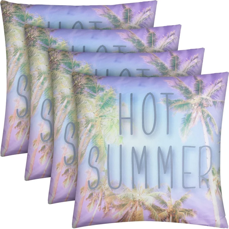 Outdoor Kissen mit Paspel ( 45 x 45 cm ) Dekokissen Garten - Reißverschluss - Schmutz- und Wasserabweisend - abnehmbarer Kissenbezug Hot Summer 4er-Pack – Bild 1