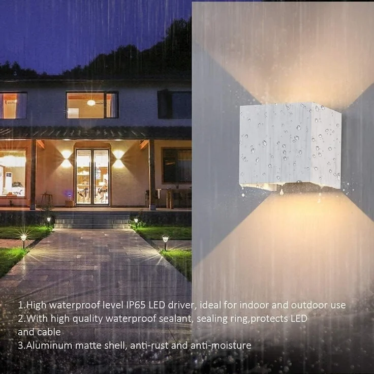 K-Bright 12W LED Wandleuchte Auf und ab Einstellbarer Lichtstrahl Außenwandleuchte 3000K Warmweiß Wandleuchten Innen IP65 Wasserdichte(Weiß) – Bild 4