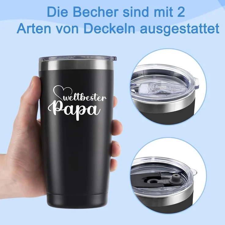 Livole Papa Geschenk Vatertag Tasse 600ml Isolierter Edelstahl Thermobecher – Bild 6