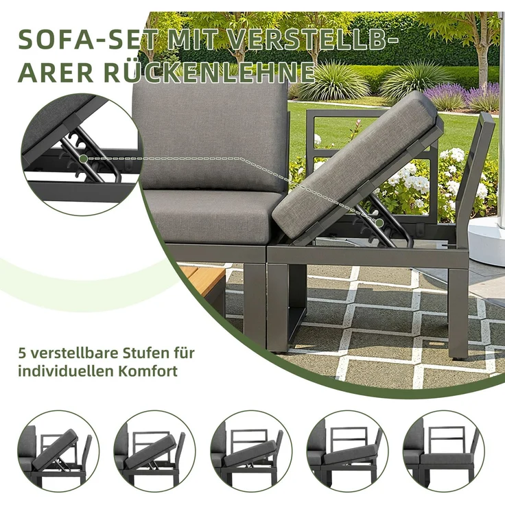 Merax Gartenlounge-Set, 7-Sitzer Gartenmöbelset mit 5 verstellbaren Rückenlehnenpositionen, Grau – Bild 8