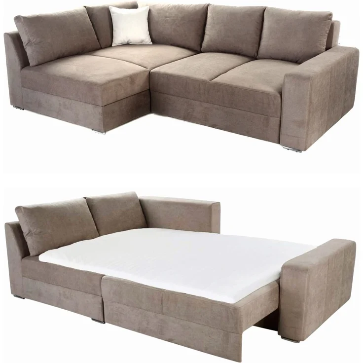 Ecksofa-Dauerschläfer Federkern Topper Bettkasten Schlafcouch in Hellbraun – Bild 9