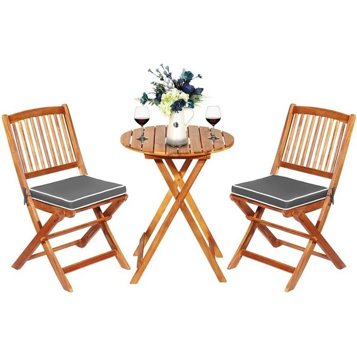 KOMFOTTEU Balkonset klappbar, (Set, 3-tlg), aus Akazienholz, mit Sitzkissen – Bild 1