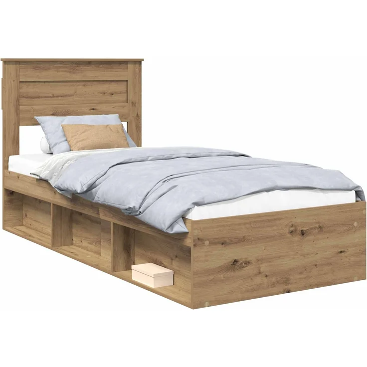 vidaXL Bettrahmen Kunsthandwerk Eiche 90 x 190 cm Massives Kiefernholz 3409806 – Bild 1