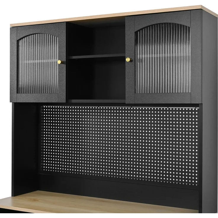 ZUBALIYA Vitrinenschrank mit Tür / Küchenschrank, mit verstellbaren Einlegeböden und lochblech, Schwarz, 103.5 x 40 x 180 cm, fürs Kinderzimmer, mit Schubladen, mit Stauraum – Bild 20