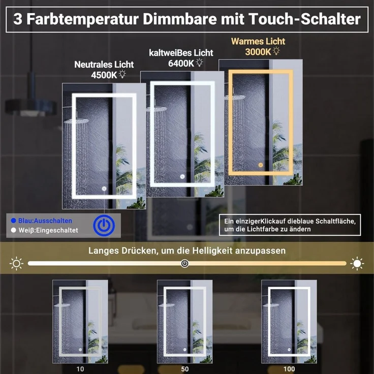 Simurq Spiegelschrank Badezimmerspiegelschrank mit 3-Farben LED Licht & Memory-Funktion (1x Spiegelschrank, alle Montageteile, bebilderte Montageanleitung) – Bild 4