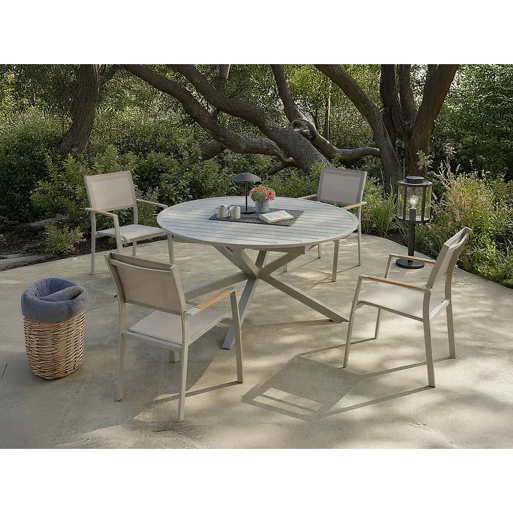 Vente-unique - YOHA Gartenessgruppe Metall Schokoladenbraun - B 150 cm x H 75 cm x L 204 cm – Bild 2