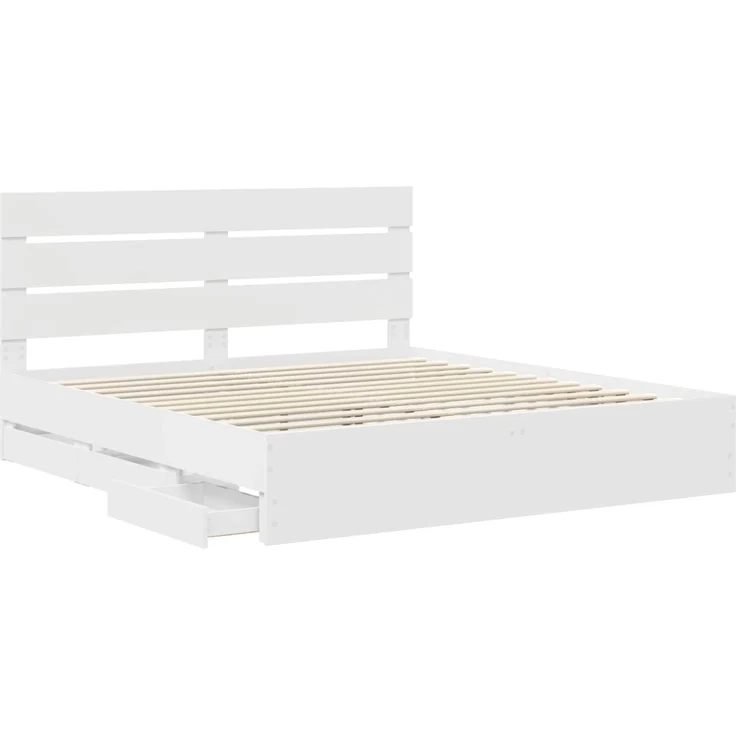 vidaXL Bettrahmen mit Schubladen Weiß 200 x 200 cm Ingenieurs Holz 3411808 – Bild 5