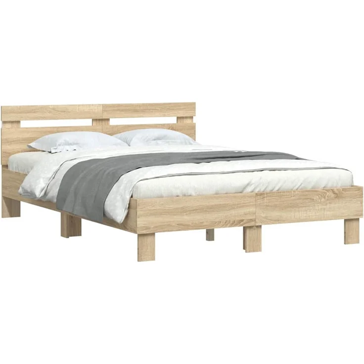 vidaXL Bettrahmen mit LED Sonoma 137 x 190 cm Holzwerkstoff 3402848 – Bild 3