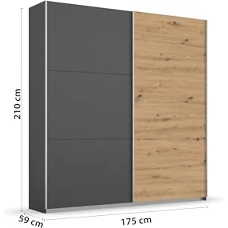 Schwebetürenschrank >Aurelia< in grau-metallic/ Eiche Artisan Dekor, B/H/T: 175/210/59 cm – Bild 2