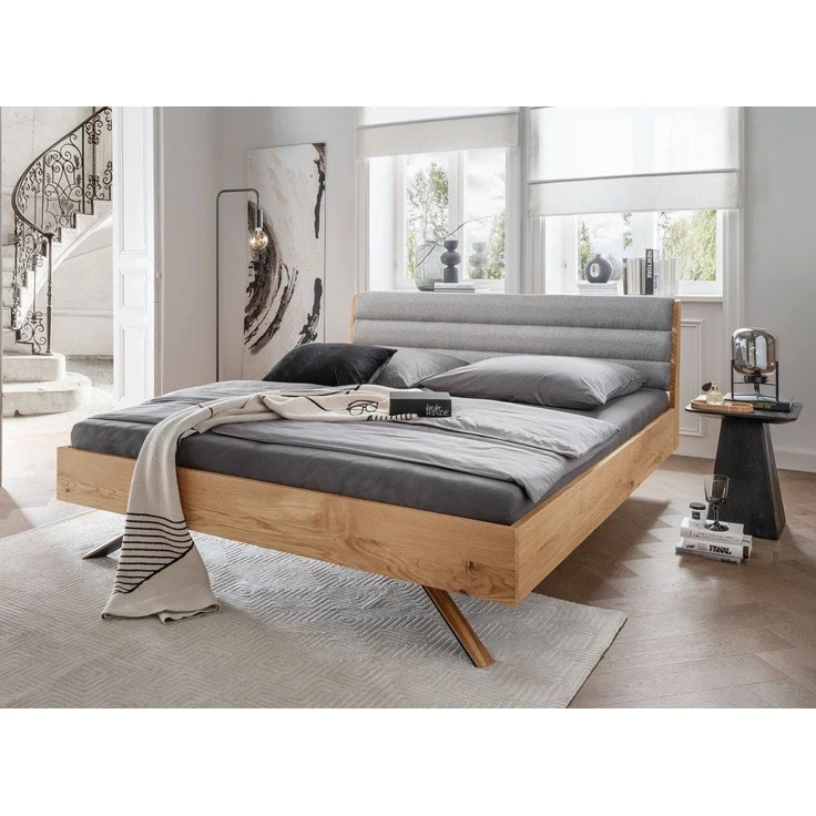 Doppelbett 180x200cm 'Combo II' Wildeiche geölt Polsterkopfteil – Bild 1