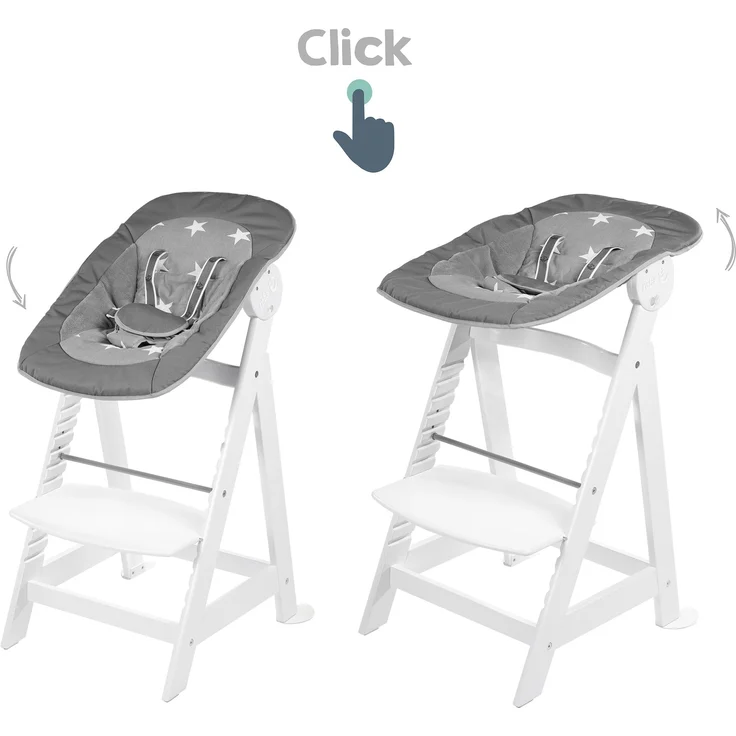 roba Treppenhochstuhl 'Born Up' - Set 2 in 1 - 'Little Stars' - mit Liegefunktion - ab Geburt - Weiß – Bild 7
